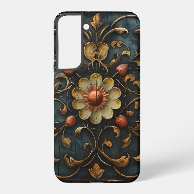 Coque Samsung Galaxy Fleurs et défilement gothiques (Verso)