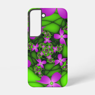 Coque Samsung Galaxy Fleurs fractales Abstraites de néon rose vert