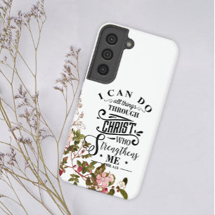 Coque Samsung Galaxy Fleurs roses Je peux faire toutes choses par Chris