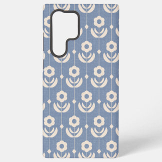Coque Samsung Galaxy Fleurs scandinaves simples en crème sur bleu
