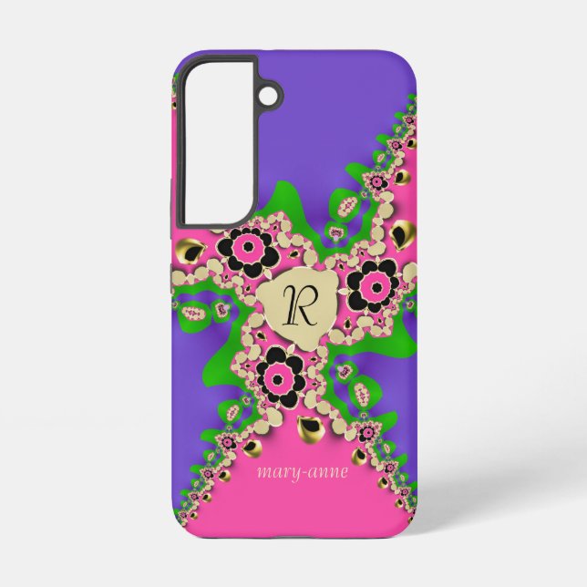 Coque Samsung Galaxy Fractures violettes roses Monogrammes (Verso)