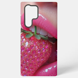 Coque Samsung Galaxy Fraise à Paillettes Rose Y2K & Lèvres