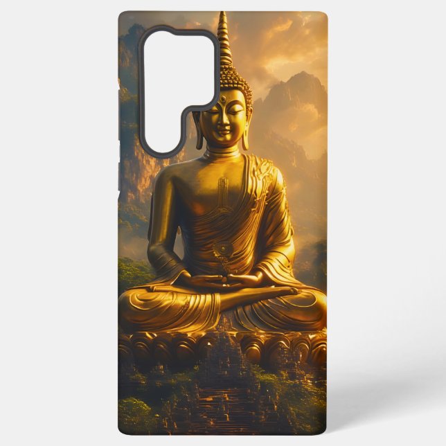 Coque Samsung Galaxy Gilded Seated Buddha Under a Sunset Sky (Verso)