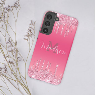 Coque Samsung Galaxy Girly Glitter Rose Dégoulinant Glam Monogramme Ajo