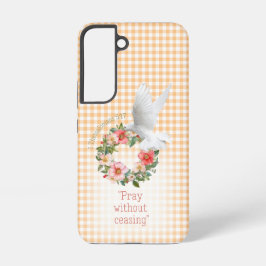 Coque Samsung Galaxy Girly Peach Check Rose Wreath White Dove Faith