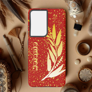 Coque Samsung Galaxy Gold Faux Foliage Parties scintillant Nom personna