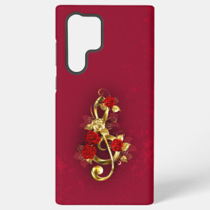Coque Samsung Galaxy Golden Treble Clef avec fleurs Roses