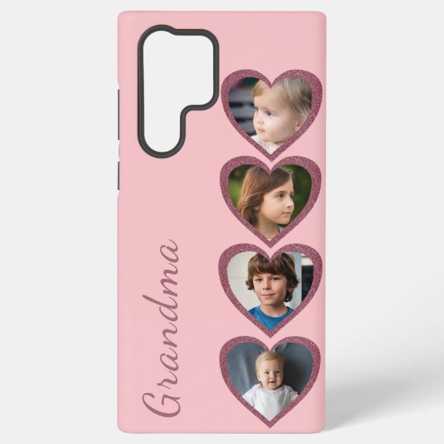Coque Samsung Galaxy Grand-mère Coeurs roses Petits-enfants Photo Colla (Verso)