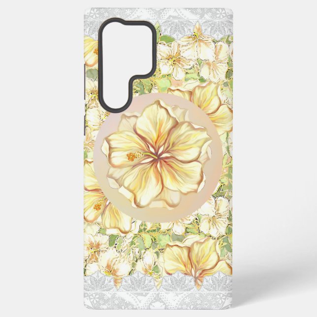 Coque Samsung Galaxy Hibiscus & dentelle JAUNE (Verso)
