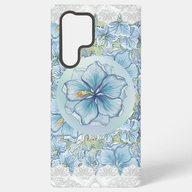 Coque Samsung Galaxy Hibiscus & dentelle TURQUOISE (Verso)