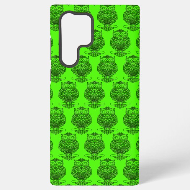 Coque Samsung Galaxy Hibou (vert néon) - Coque Samsung (S22 Ultra) (Verso)