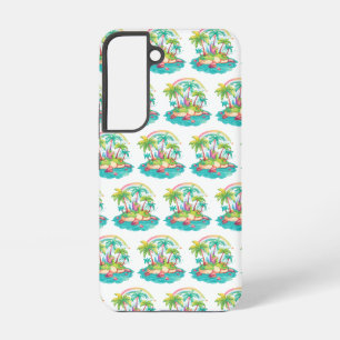 Coque Samsung Galaxy Île tropicale avec palmiers et arc-en-ciel