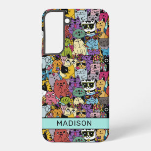 Coque Samsung Galaxy Illustration du nom personnalisé Funny Cats