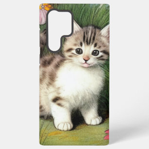 Coque Samsung Galaxy Illustration vintage de chat avec Fleurs rouges