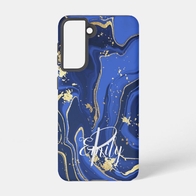 Coque Samsung Galaxy Indigo Blue Agate Marbre Nom Abstrait Monogramme (Verso)