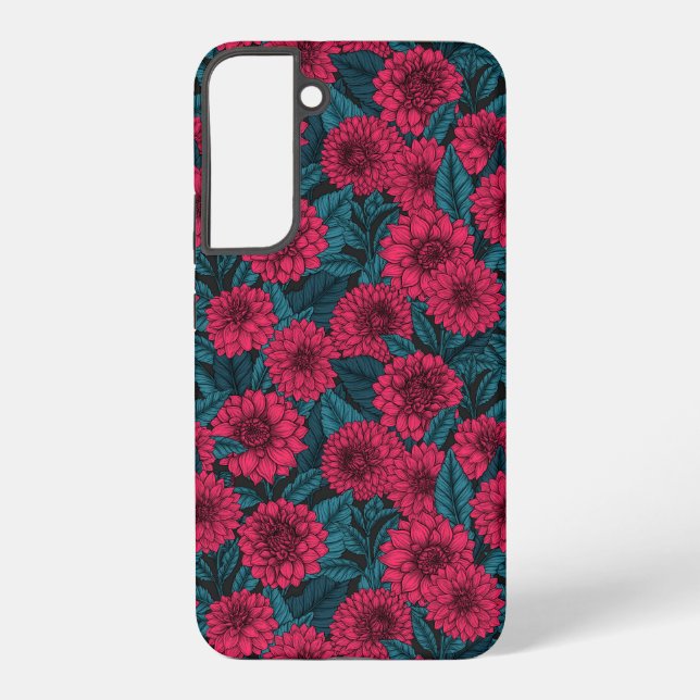 Coque Samsung Galaxy Jardin de Dahlia Rouge/feuilles bleus (Verso)