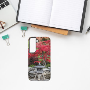 Coque Samsung Galaxy Jardin japonais Lanterne et Feuilles d'érable roug
