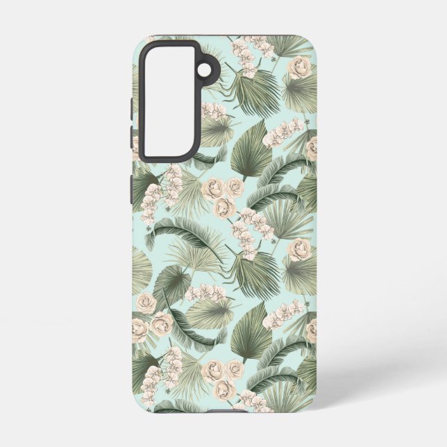 Coque Samsung Galaxy Jardin tropical Motif orchidée et palmier (Verso)