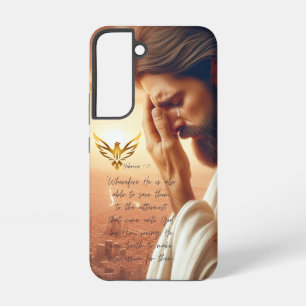 Coque Samsung Galaxy Jésus Inspirant Priant Colombe Dorée Religieux