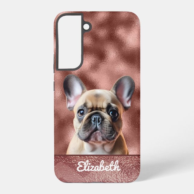 Coque Samsung Galaxy Joli Rose Gold Rose Français Bulldog Pretty Chic (Verso)