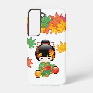 Coque Samsung Galaxy Kimono Vert Automnal Poupée Kokeshi Feuilles d'Éra