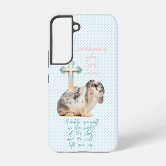 Coque Samsung Galaxy Lapin Pastel Point Bleu Écriture Tendancielle Croi