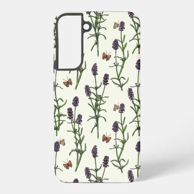 Coque Samsung Galaxy Lavande et papillons sur blanc (Verso)