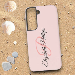 Coque Samsung Galaxy Lettre de monogramme rose brumeuse de fille chic