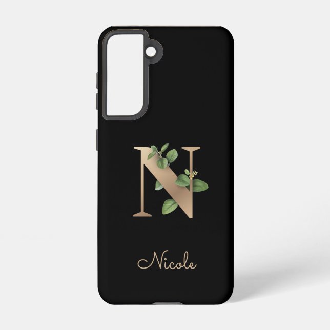 Coque Samsung Galaxy LETTRE D'OR MONOGRAPHIQUE BOtanique Élégante N (Verso)
