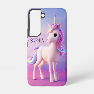 Coque Samsung Galaxy Licorne blanche mignonne avec crinière rose et ble