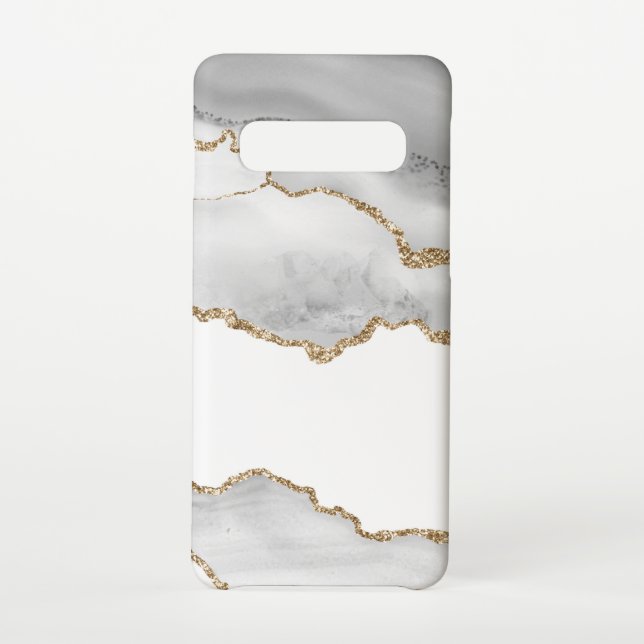 Coque Samsung Galaxy Marbre blanc gris Agate Parties scintillant dorée  (Dos)