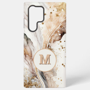 Coque Samsung Galaxy Marbre Brun Or Monogram Luxe Design Abstrait