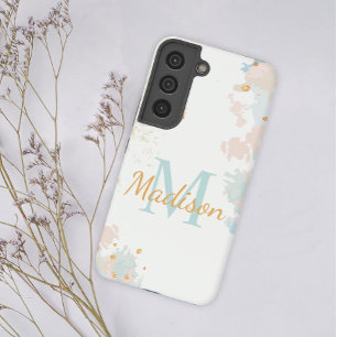 Coque Samsung Galaxy Marbre Moderne Bleu Rose Or Nom Initial