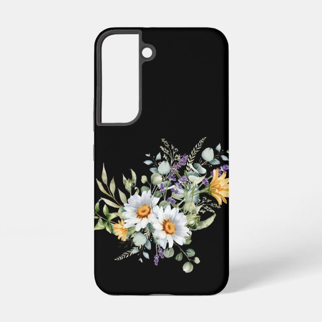 Coque Samsung Galaxy Marguerites et Eucalyptus sur Noir (Verso)