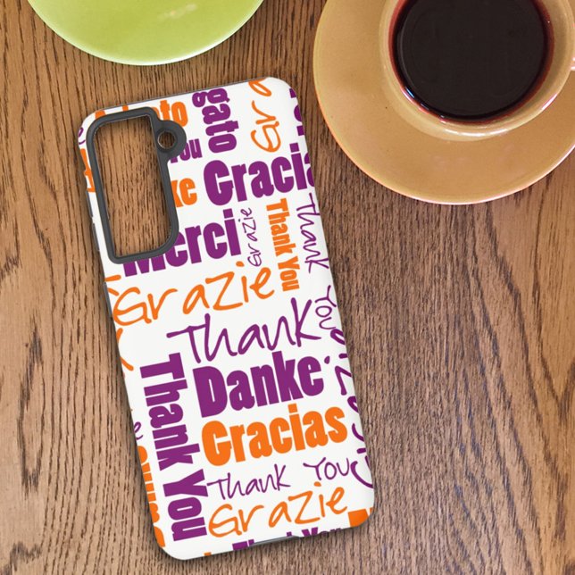 Coque Samsung Galaxy Merci de typographie multilingue violet orange (Créateur téléchargé)