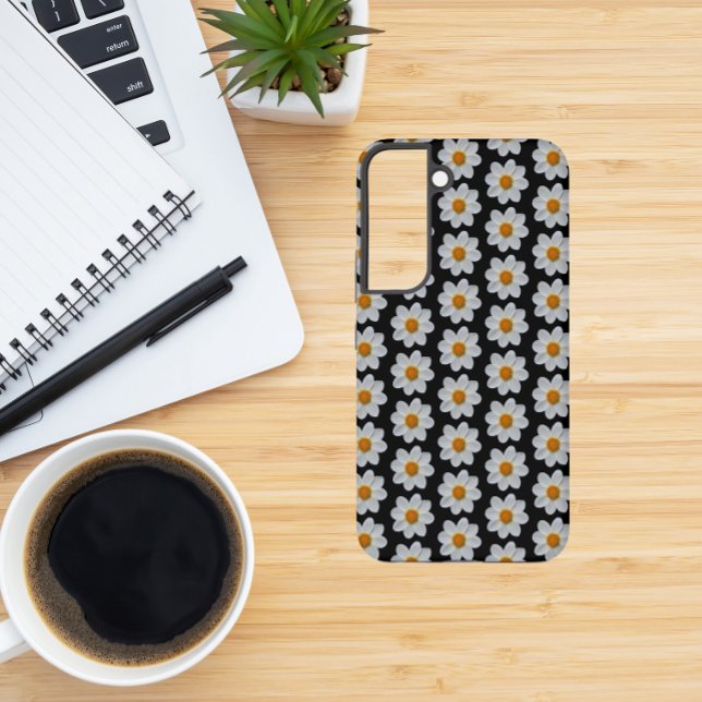 Coque Samsung Galaxy Modèle floral dahlia blanc sur noir (In Situ)