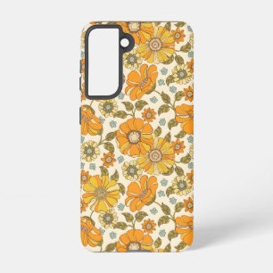 Coque Samsung Galaxy Modèle Floral Orange vintage