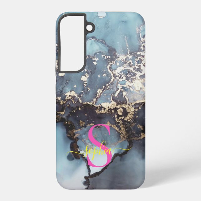 Coque Samsung Galaxy modern black and white marble monogram (Verso)