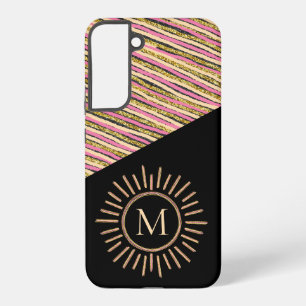 Coque Samsung Galaxy Moderne Simple Stripes Monogramme Couleur Or Noir