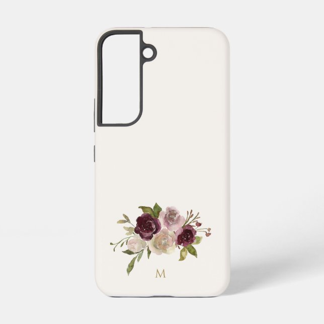 Coque Samsung Galaxy Monogramme d'aquarelle florale rose-bourgogne mode (Verso)