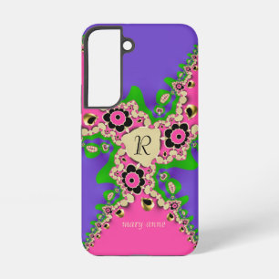 Coque Samsung Galaxy Monogramme de fractales roses violettes