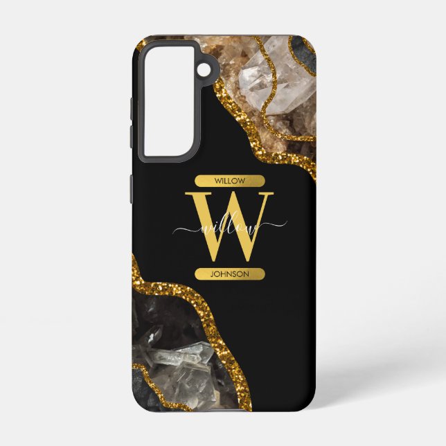 Coque Samsung Galaxy Monogramme de la géode d'âge noir et or (Verso)
