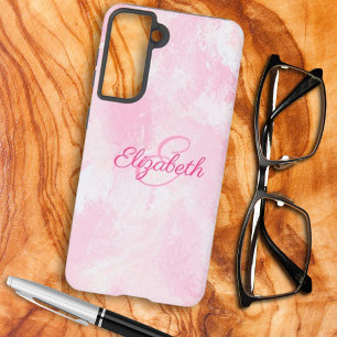 Coque Samsung Galaxy Monogramme de nom à l'aquarelle rose féminin blanc