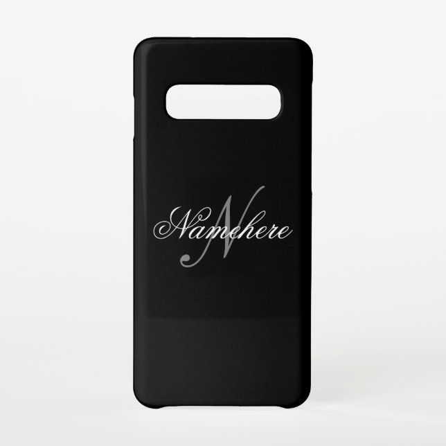 Coque Samsung Galaxy Monogramme de nom noir et blanc personnalisé uniqu (Dos)