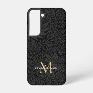 Coque Samsung Galaxy Monogramme élégant à motif floral noir et or