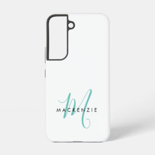 Coque Samsung Galaxy Monogramme élégant moderne blanc sarcelle écriture