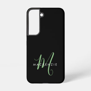 Coque Samsung Galaxy Monogramme élégant moderne noir vert écriture