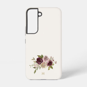 Coque Samsung Galaxy Monogramme Floral Aquarelle Rose Bourgogne Moderne