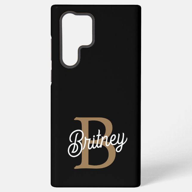 Coque Samsung Galaxy Monogramme moderne élégant Nom Black Gold Script (Verso)