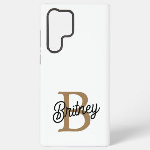 Coque Samsung Galaxy Monogramme moderne élégant Nom Black Gold Script